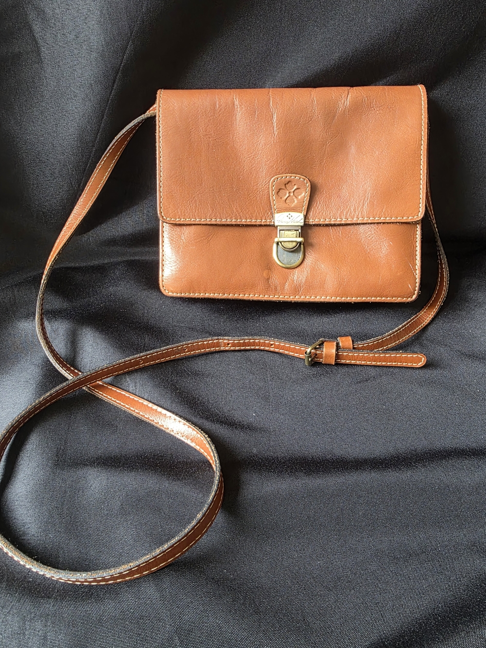 Patricia Nash Cognac Leather Crossbody with Gold-Tone Clasp